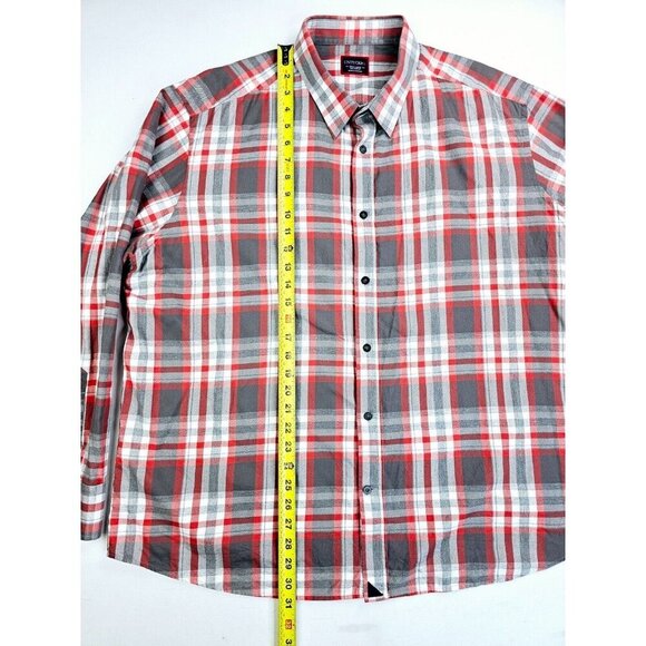 Untuckit Size 3XL Mens Gray White Red Check Long Sleeve Cotton Logo Shirt - Picture 9 of 10